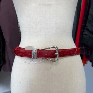 Vintage Brighton Red Embossed Belt with Ornate Silver Buckle